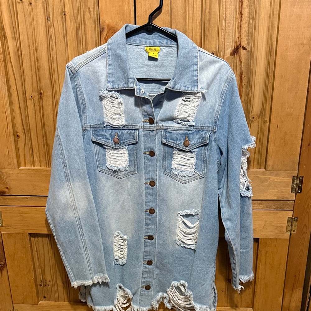 Daisy Light Blue Distressed Jean Jacket